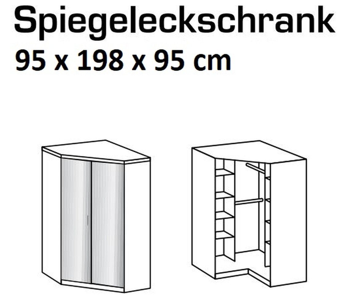 freiraum Eckkleiderschrank Click Plankeneiche / Spiegel - 95x198x95 (BxHxT)