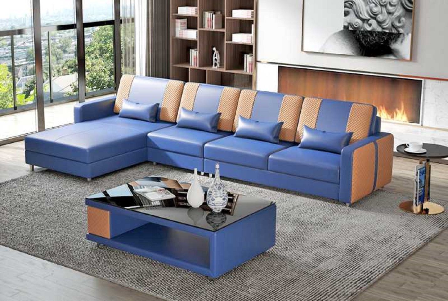 Blau JVmoebel 3 Ecksofa Eckgarnitur Made Luxus Couch Teile, Neu, Form Modern Sofa Europe in Ecksofa Liege L