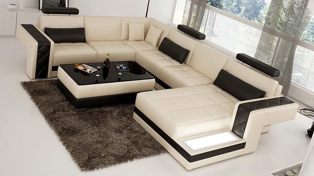 JVmoebel Wohnlandschaft Designerbett aus Nappa-Leder mit braunen Holzfüßen, Made in Europa
