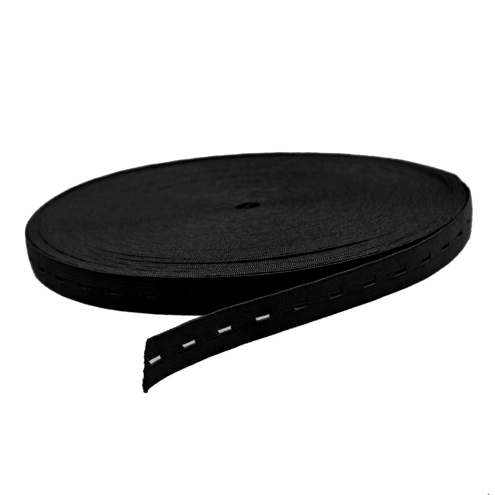 maDDma Gummiband 3m Knopfloch Gummiband Lochgummi Gummilitze, 15 mm, Farbwahl, schwarz