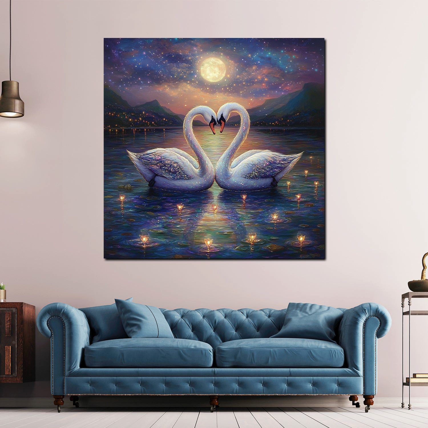 Artedinoi Leinwandbild Romantische Schwäne Liebe Wasser Leinwandbild Wandbild Kunstdruck XL D, Romantische Schwäne im Wasser