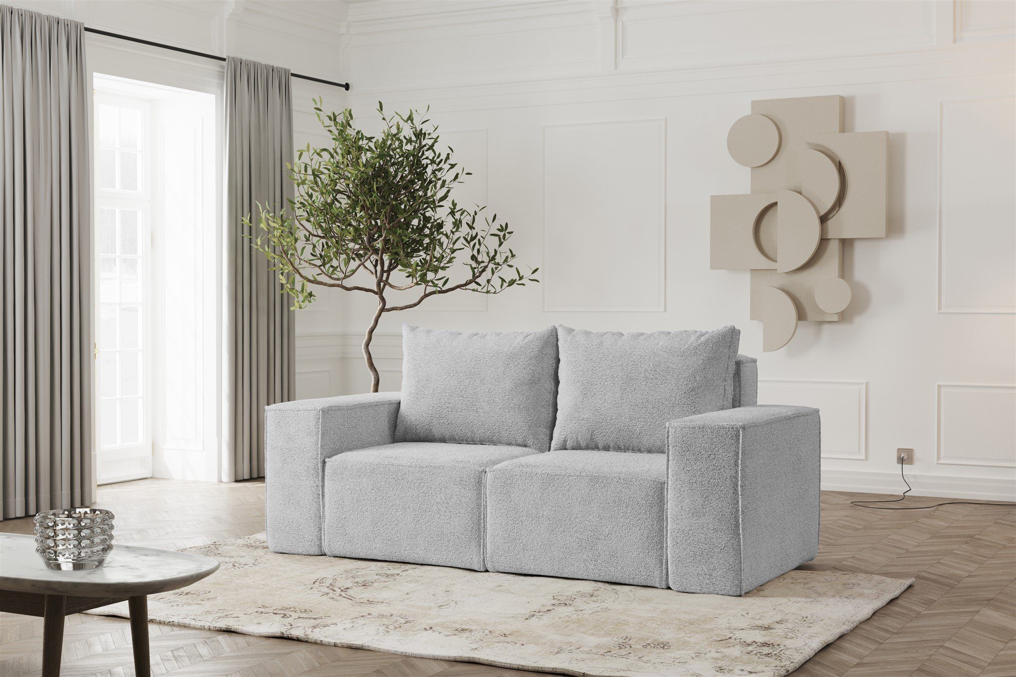 Fun Möbel 2-Sitzer Sofa Designersofa ESTELLE 2-Sitzer in Stoff Abriamo, Inkl. 2 Rückenkissen