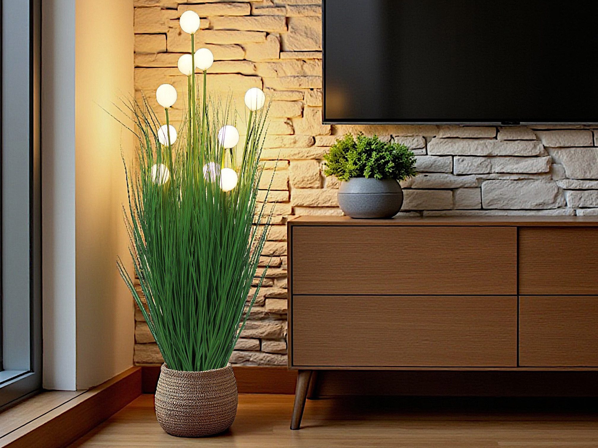 Kunstpflanze Kunstgras Dekogras Stehlampe Dekoleuchte künstliche Pflanze Gr günstig online kaufen