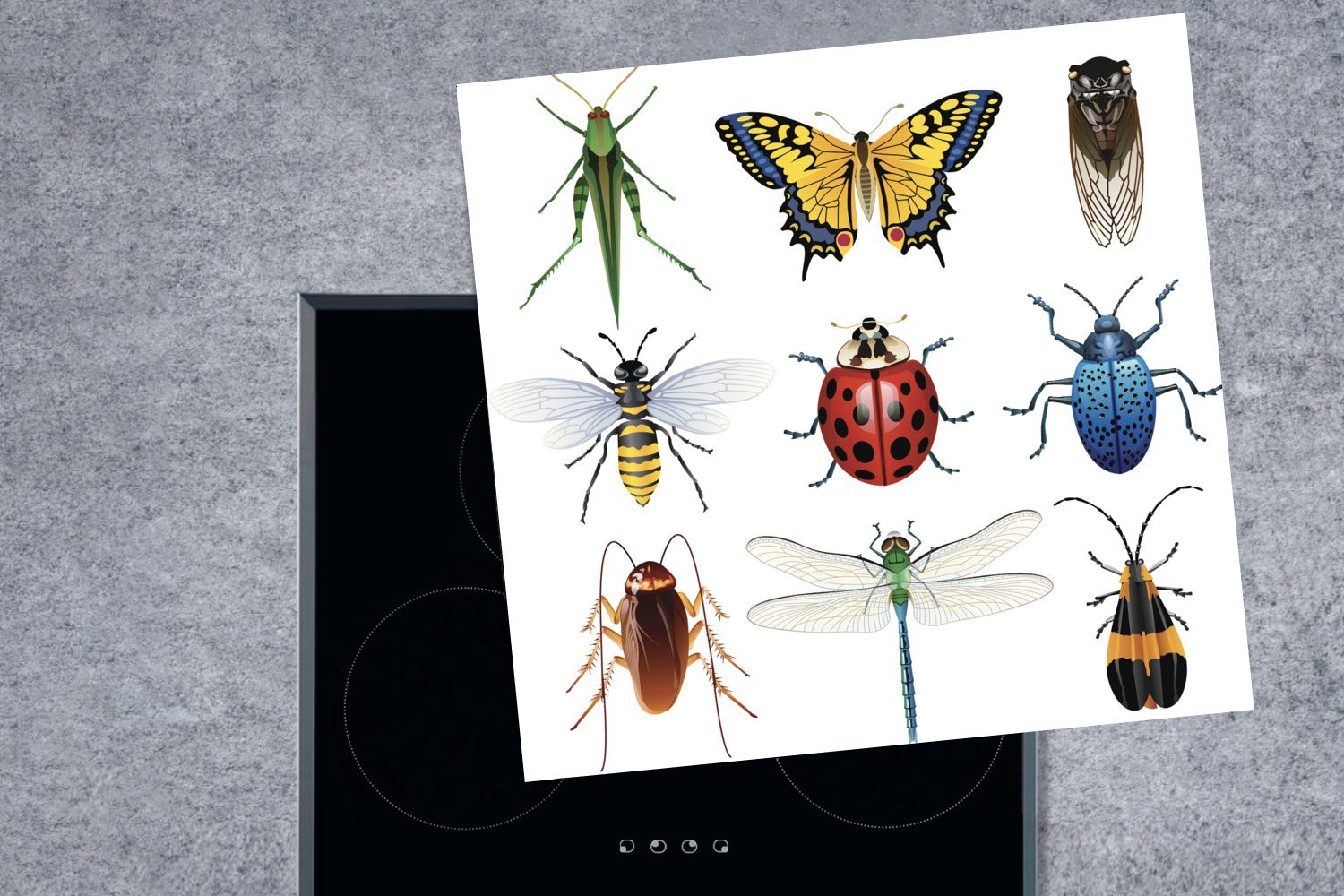 MuchoWow für tlg), Ceranfeldabdeckung, Insekten - 78x78 - Arbeitsplatte Vinyl, (1 Flügel, Herdblende-/Abdeckplatte cm, küche Illustration