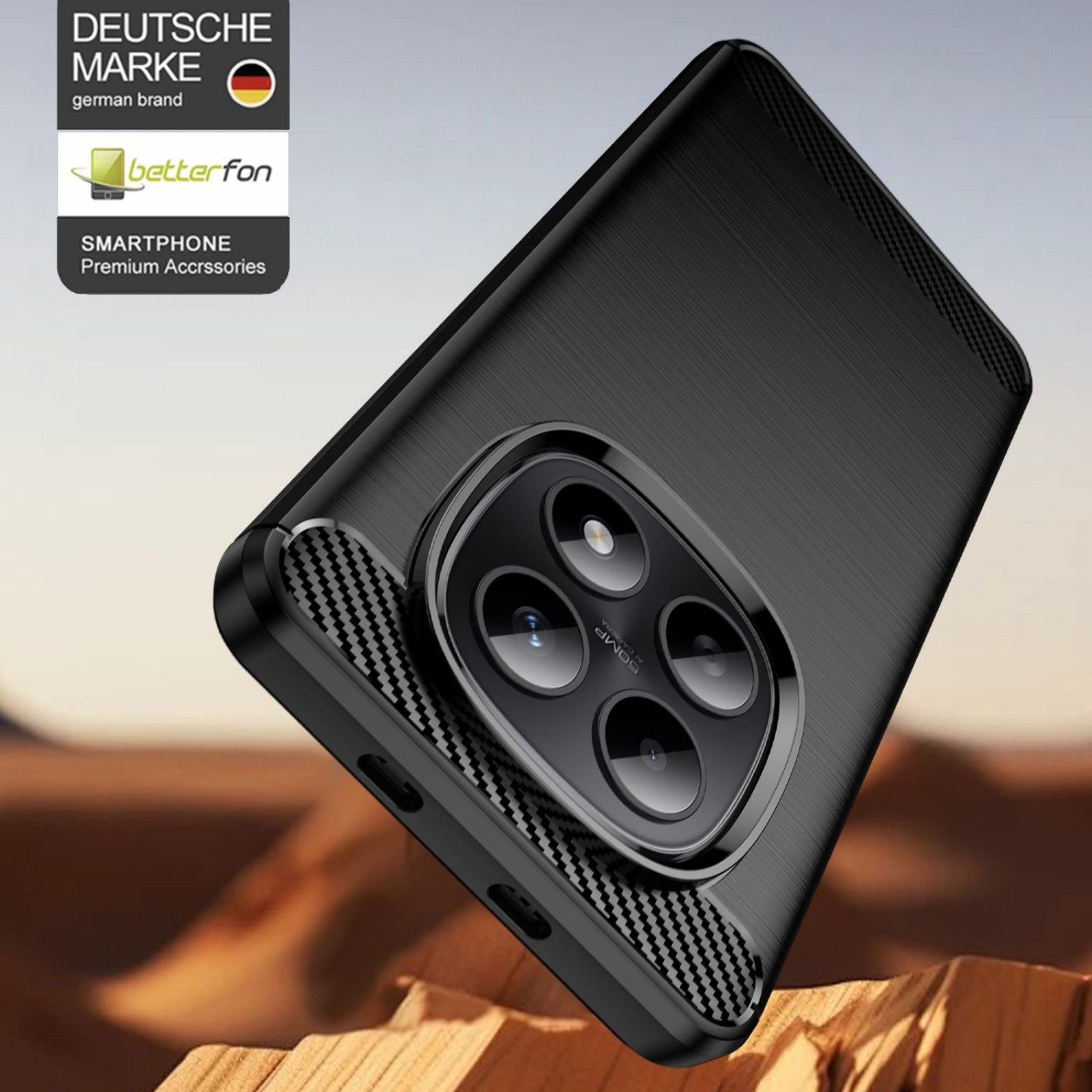 betterfon Handyhülle Handytasche Carbon Hülle für Xiaomi Redmi Note Back Cover TPU Case, Carbon-Look – stoßfestes Case mit Air-Cushion & Metall-Optik