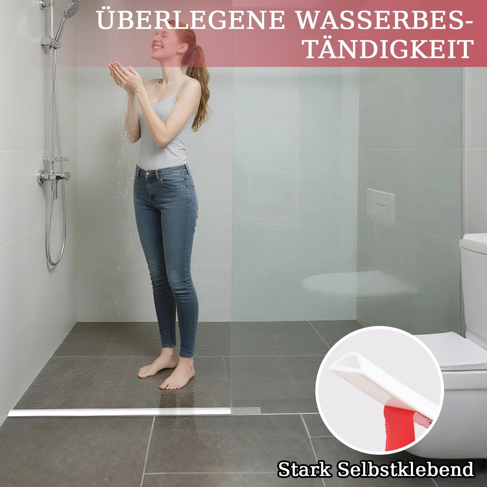 Diwzbyn Duschdichtung 100 cm Duschdichtungsprofil, Silikon-Wassersperre, Küchenarbeitsplatten-Duschdichtung, selbstklebende Spritzschutzleiste – Bild 2 von 5