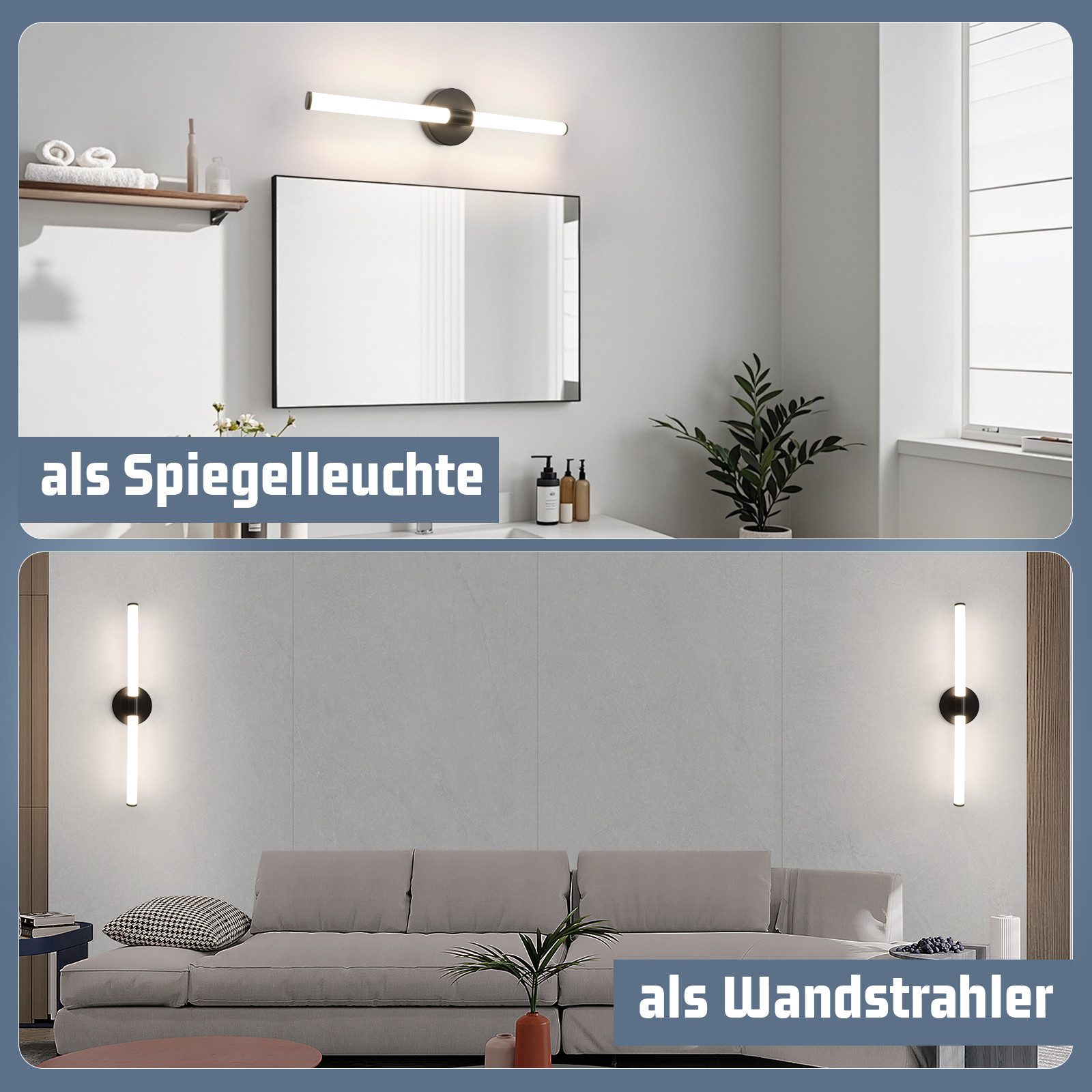 ZMH LED Spiegelleuchte 60CM lampe LED-8W 4000K Modern Wandleuchte für Keller Küche, LED fest integriert, Neutralweiß, LED-zimmerleuchte mit angenehmem Licht sch – Bild 2 von 5