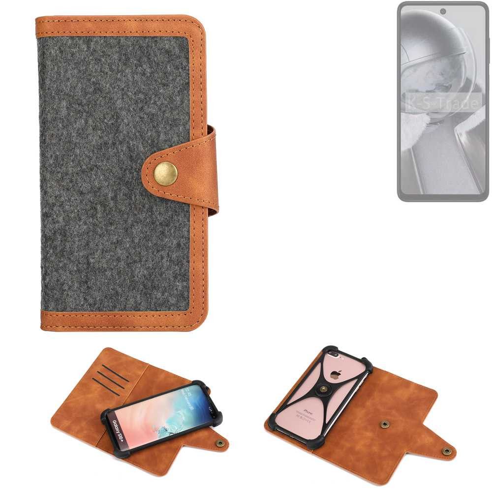 K-S-Trade Handyhülle für HMD Pulse Pro, Schutzhülle Handyhülle Filz Hülle Kunst-Leder dunkelgrau braun