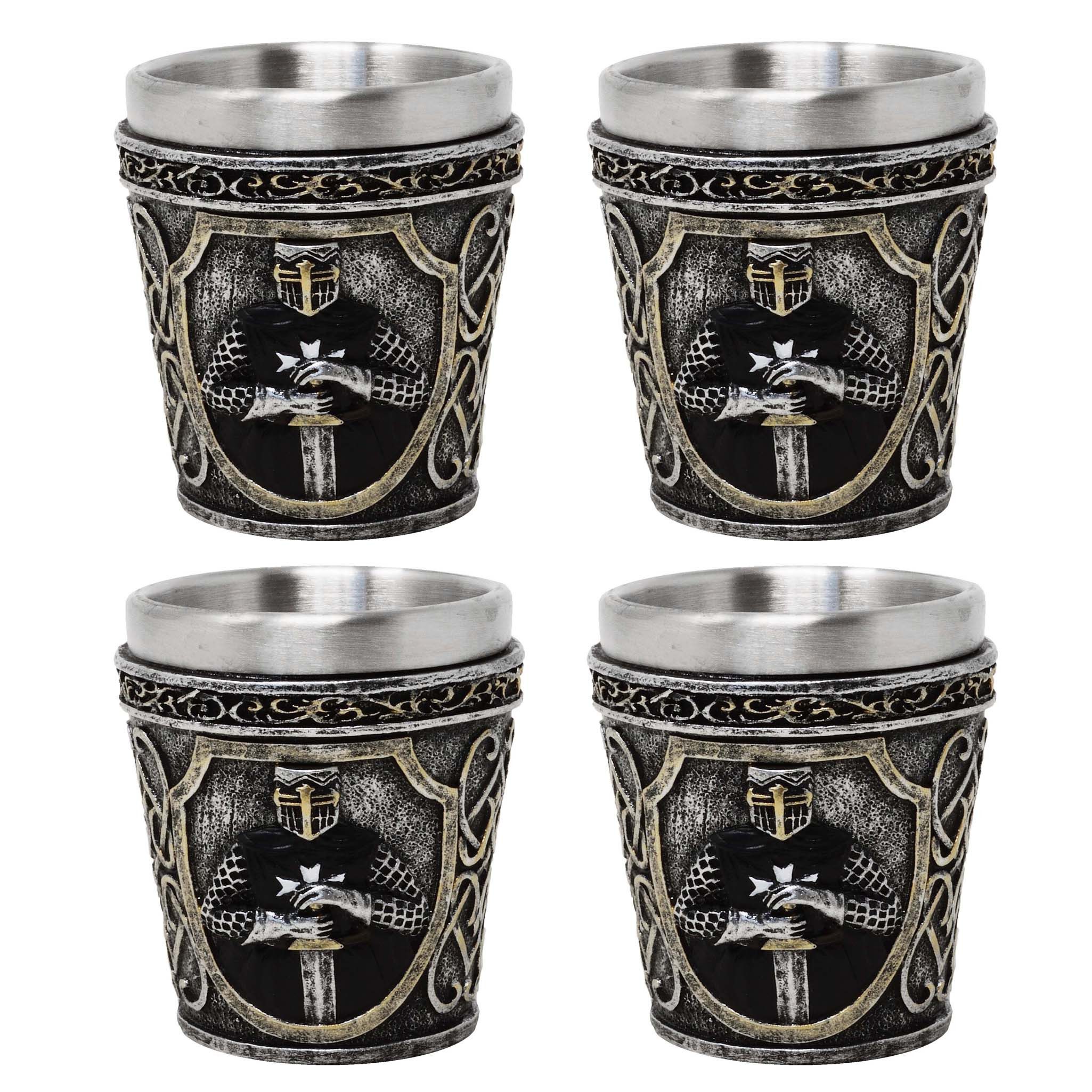 MystiCalls Schnapsglas 4er Set Shotglas "Kreuzritter schwarz" - Schnaps, Ritter, 4-tlg., Polyresin, Fassungsvolumen ca. 40 ml
