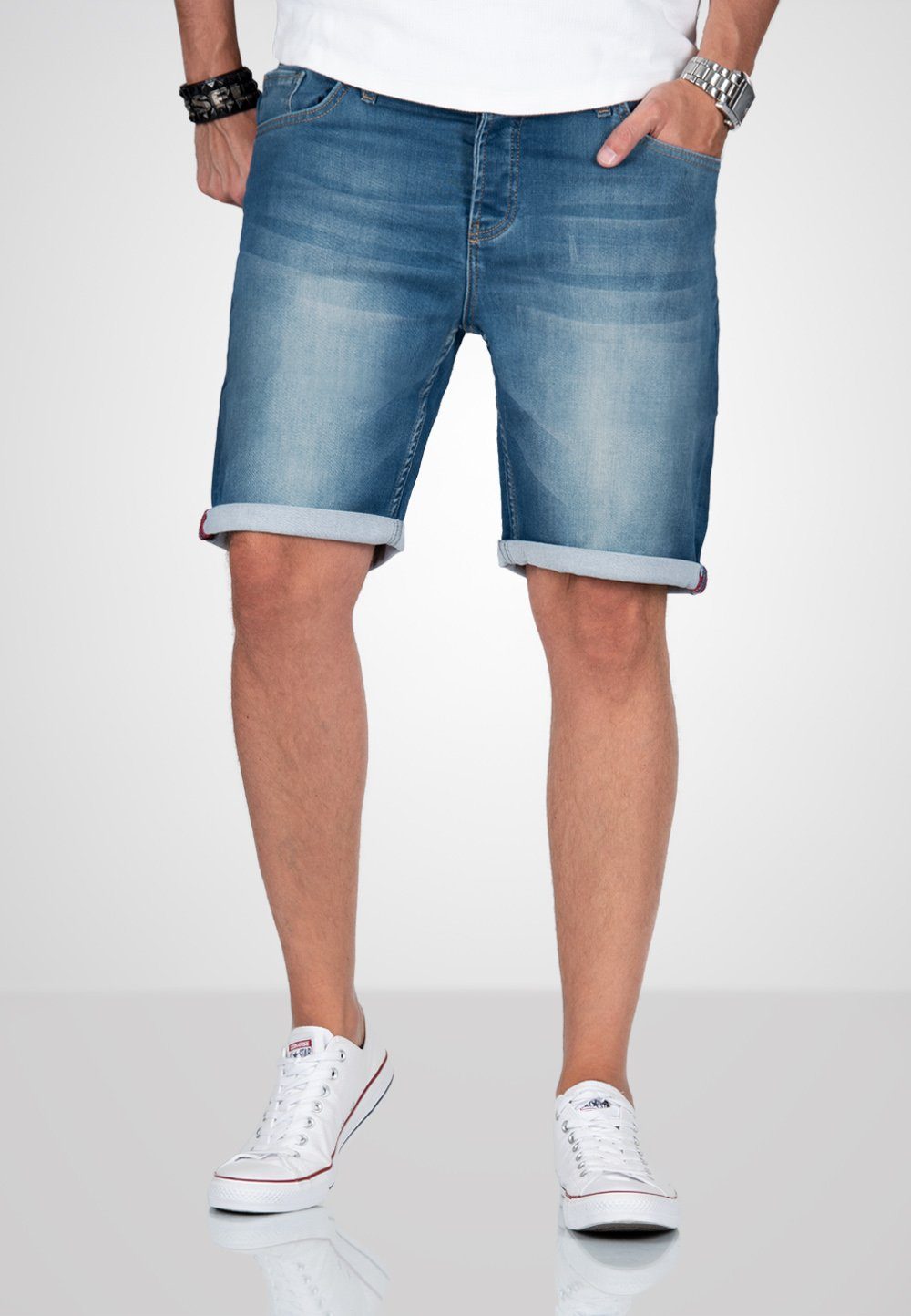 Alessandro Salvarini Shorts A. Salvarini Herren Jeans Shorts kurze Hosen mit Knopfverschluss