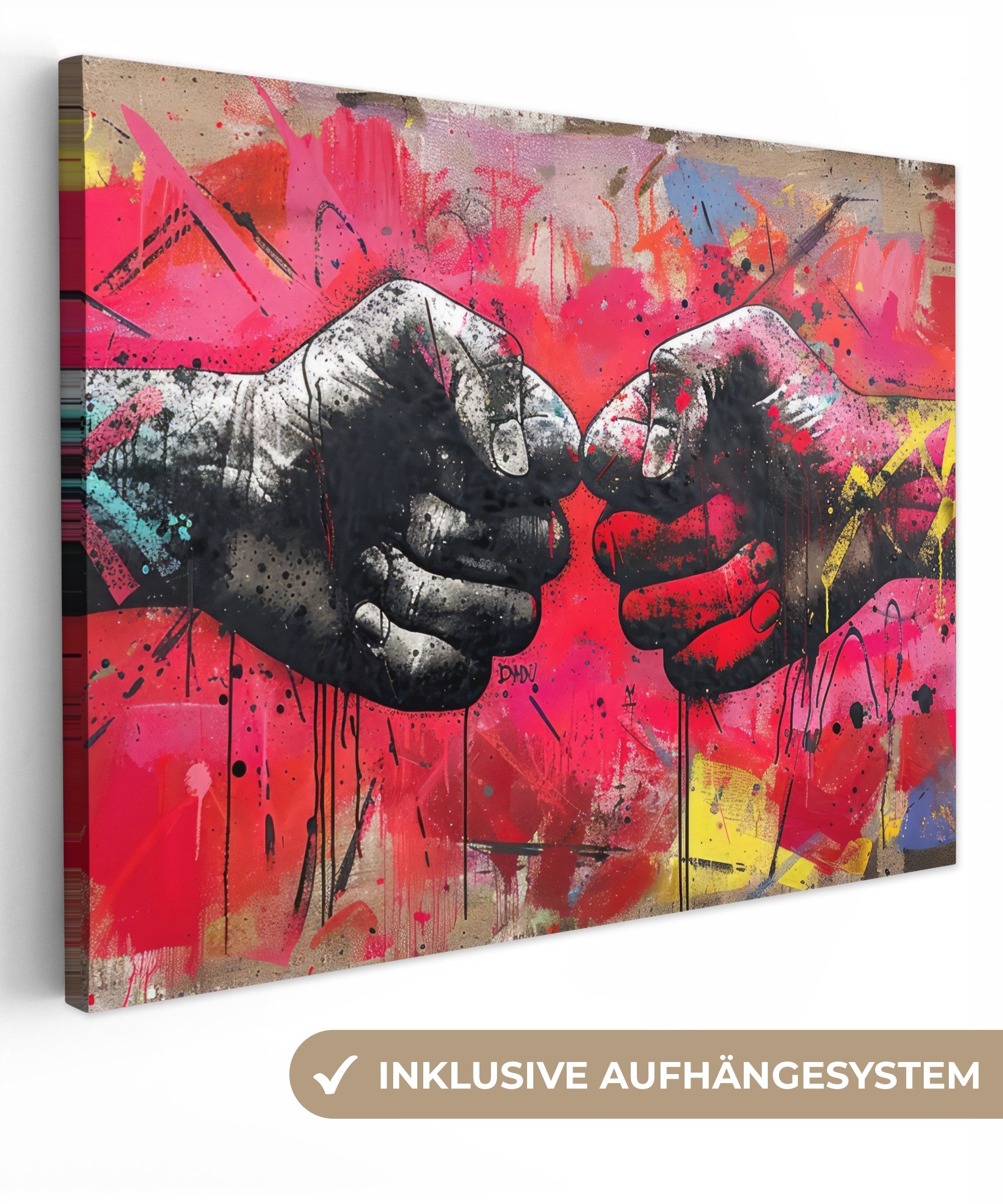 OneMillionCanvasses® Leinwandbild Straßenkunst - Graffiti - Hände - Kunst - Abstrakt, Fotodruck (1 St), Wandbild Leinwandbilder, Aufhängefertig, Wanddeko 40x30 cm