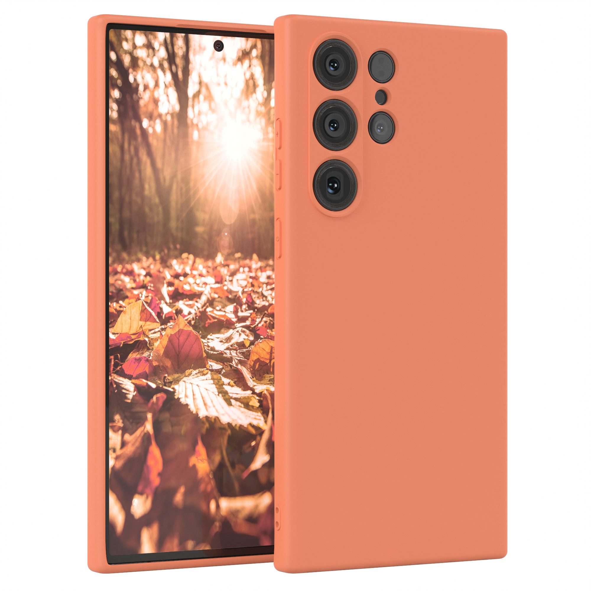 EAZY CASE Handyhülle für Samsung Galaxy S23 Ultra Hülle Silikon 6,8 Zoll, Schutzhülle mit Kameraschutz Telefonhülle elastisch Bumper tpu Orange