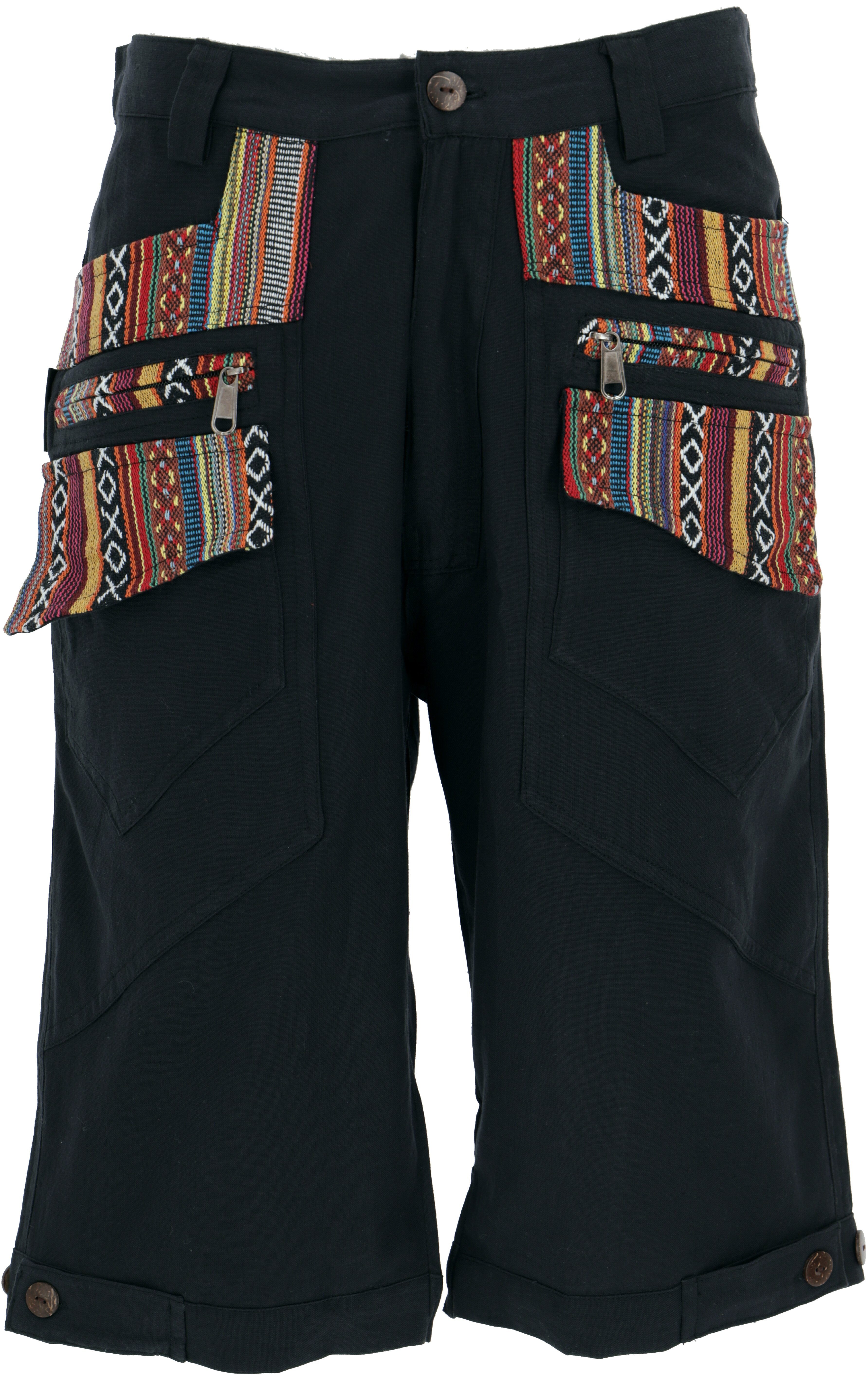 - Kurze Style, Goa Goa Ethno Shorts Bekleidung Guru-Shop Hose, alternative schwarz Relaxhose Yogahose,