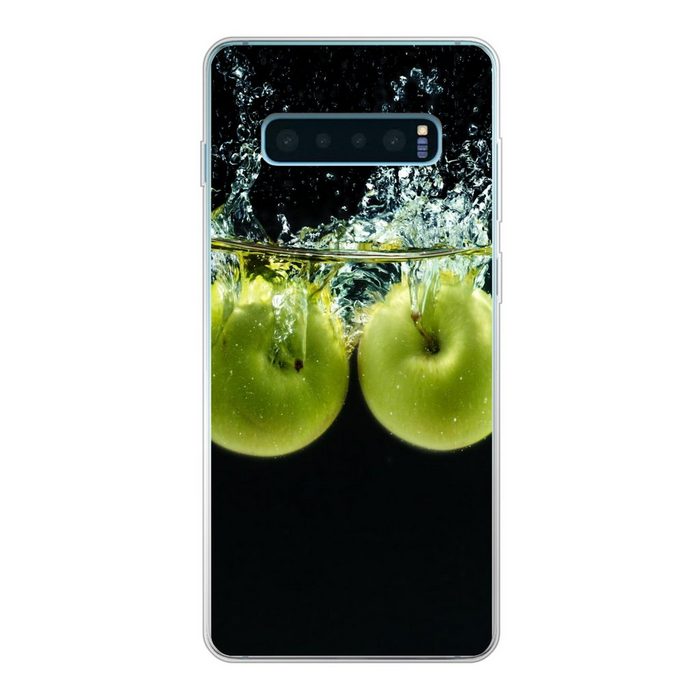 MuchoWow Handyhülle Äpfel - Obst - Wasser - Schwarz - Grün Phone Case Handyhülle Samsung Galaxy S10+ Silikon Schutzhülle
