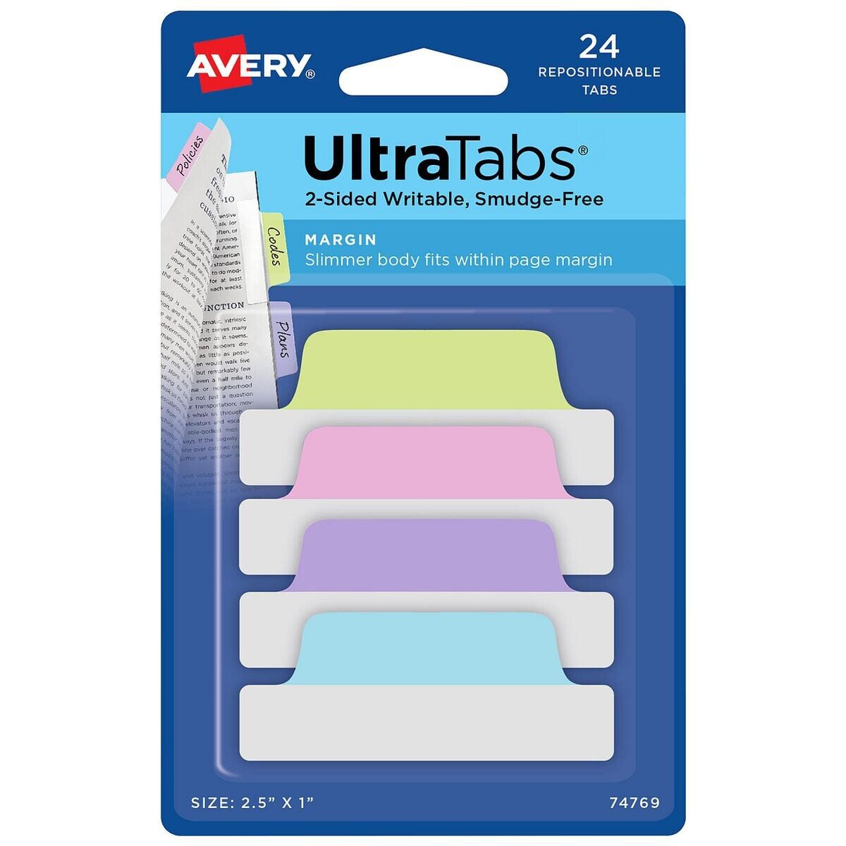 Avery Zweckform Lesezeichen UltraTabs Pastell, beschreibbare Taben 63,5 / 25,4 mm