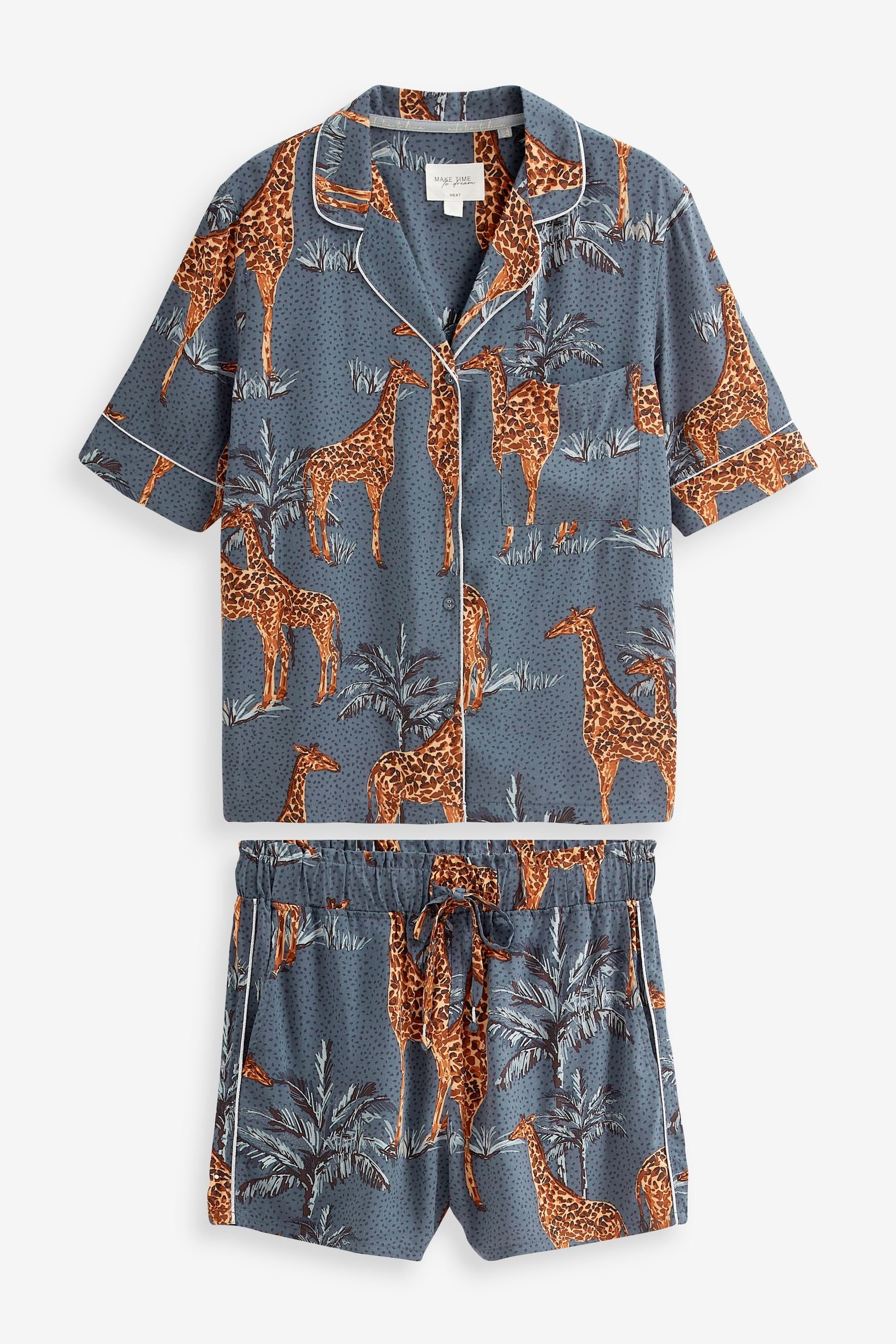 Pyjamaset (2 mit Kurzärmliges tlg) Pyjama Knopfleiste Blue Giraffe Next