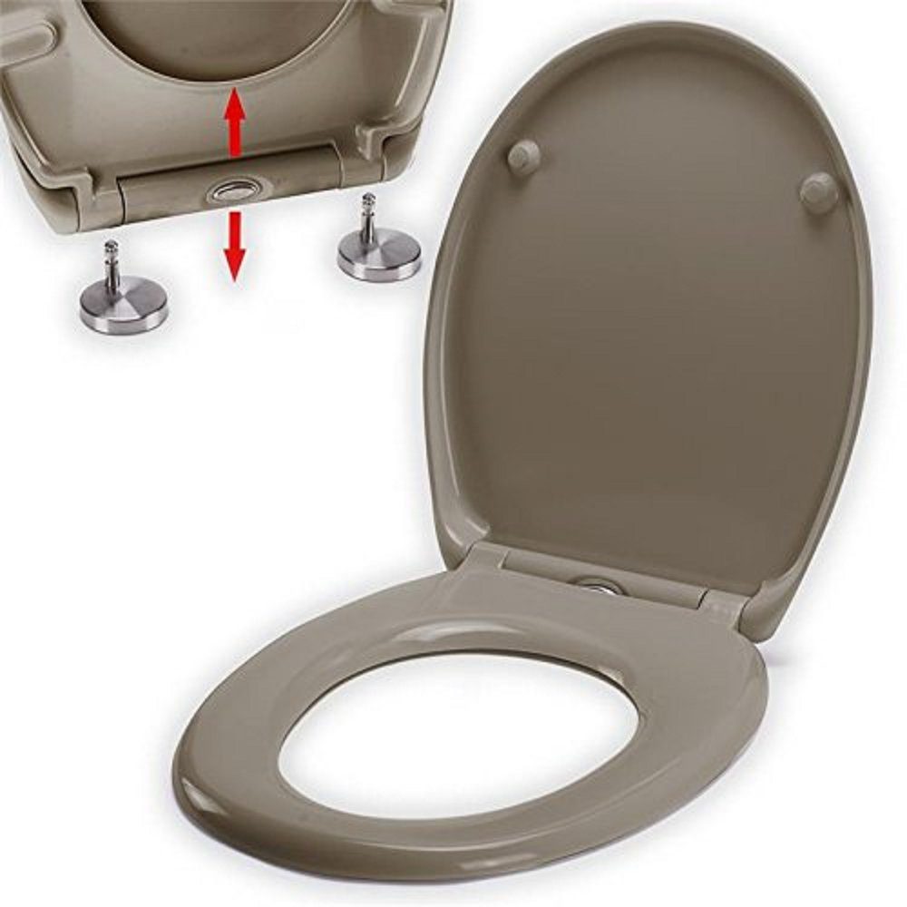 Schnellreinigung, Edelstahl CLIP, aus EASY Duroplast, Premium mit oval, Soft Close Quick-Release-Funktion einfachen Scharniere WC-Sitz zur Toilettendeckel Absenkautomatik, beige spirella
