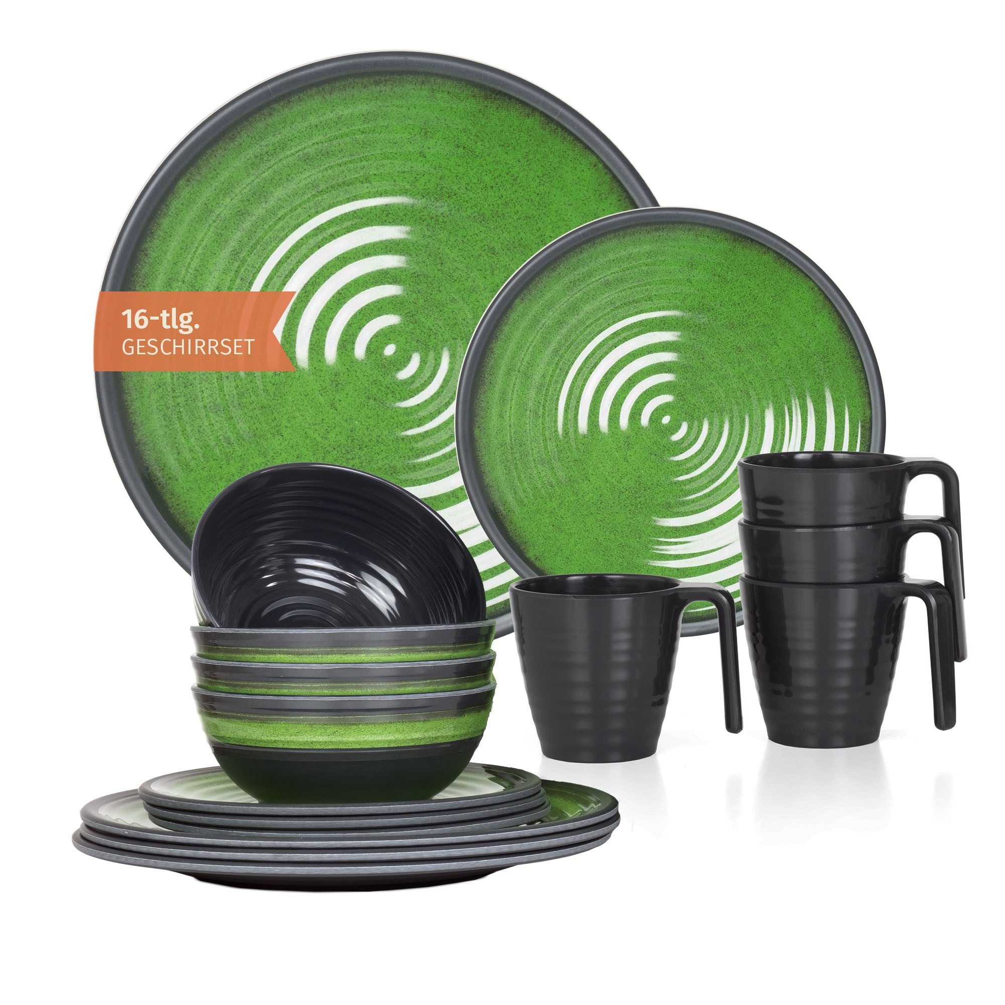 Geschirr-Set Camping Geschirr Stone Green Geschirr 16 tlg.