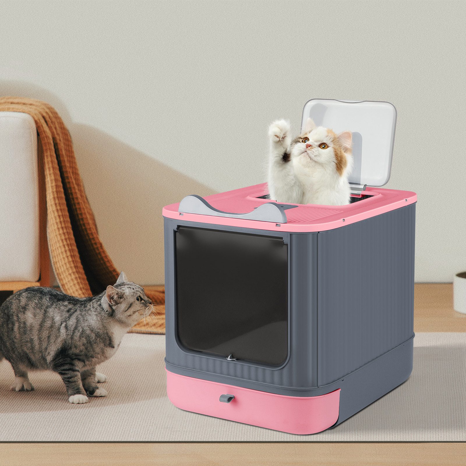 JEOBEST Katzentoilette Katzenklo mit Deckel Schaufel Aktivkohlefilter