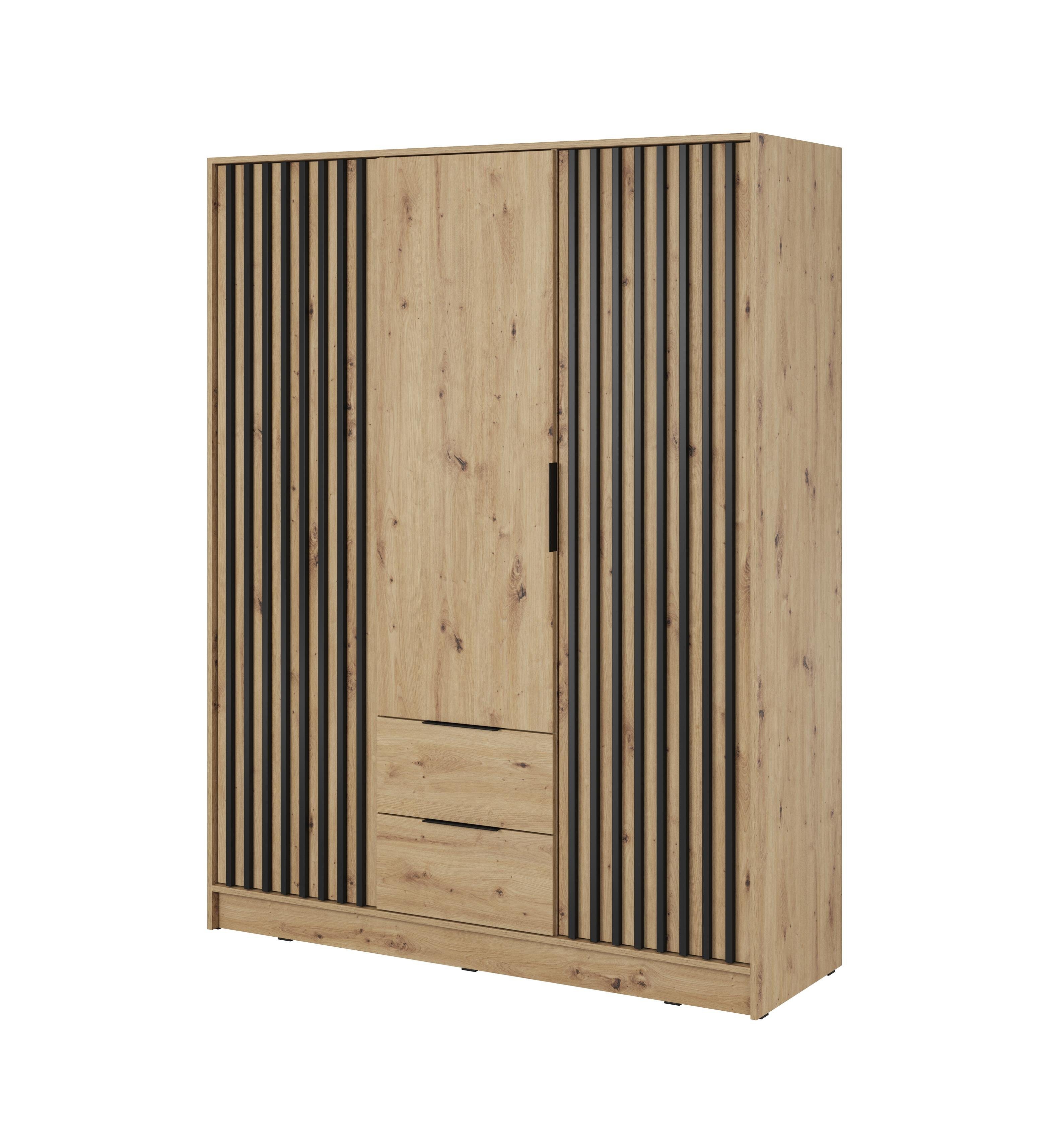 LISA 3-türig Kleiderschrank Drehtürenschrank Schrank, mit Lamellen, artisan 150 cm Compleo