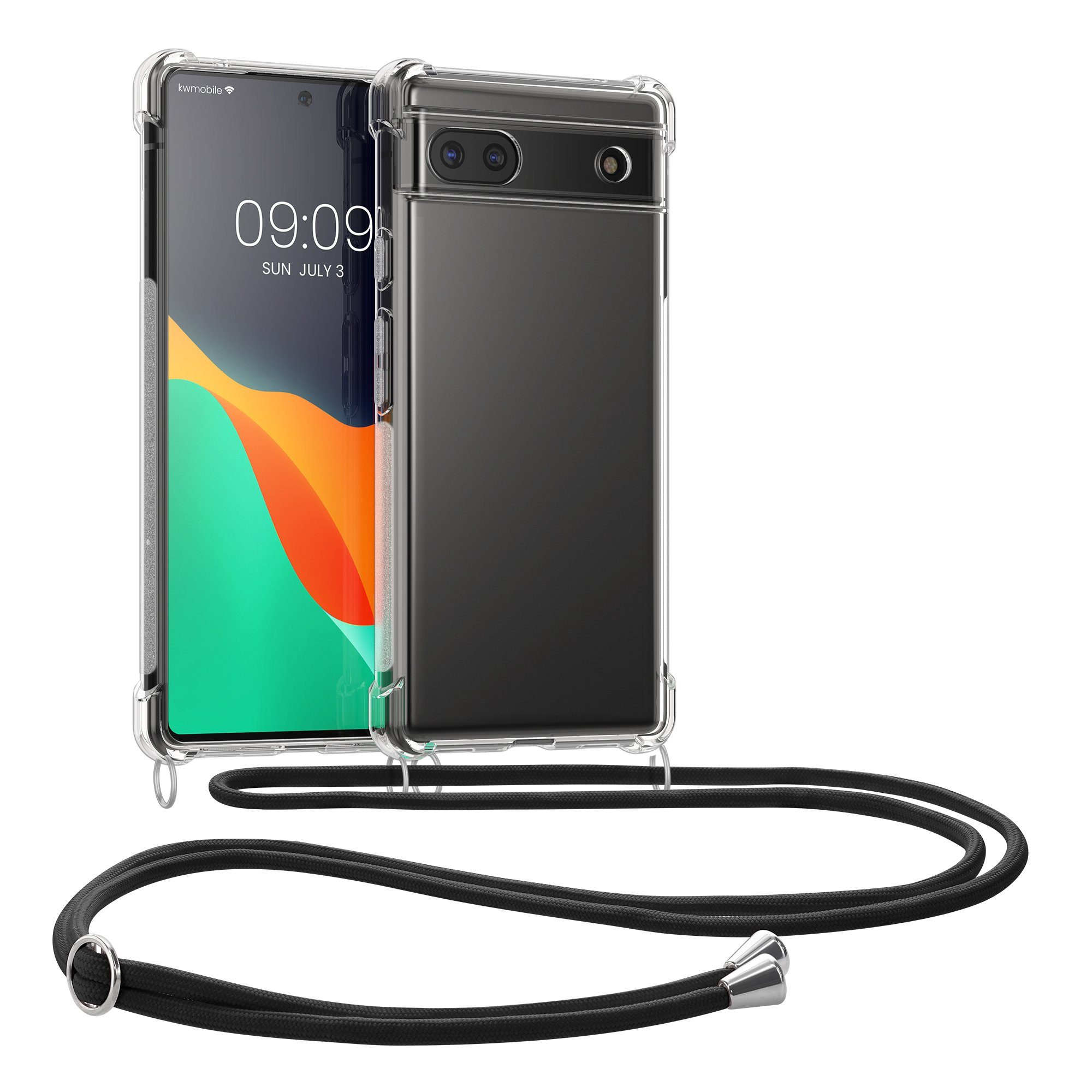 kwmobile Etui Necklace Case für Google Pixel 6a, Hülle Silikon mit Handykette - Band Handyhülle