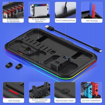 Haiaveng Switch Controller Ladestation für Nintendo Switch/OLED Modell Joycon Konsolen-Ladestation (mit 8 Spiele Lagerung, Modell Joycon & Nintendo Zubehör)