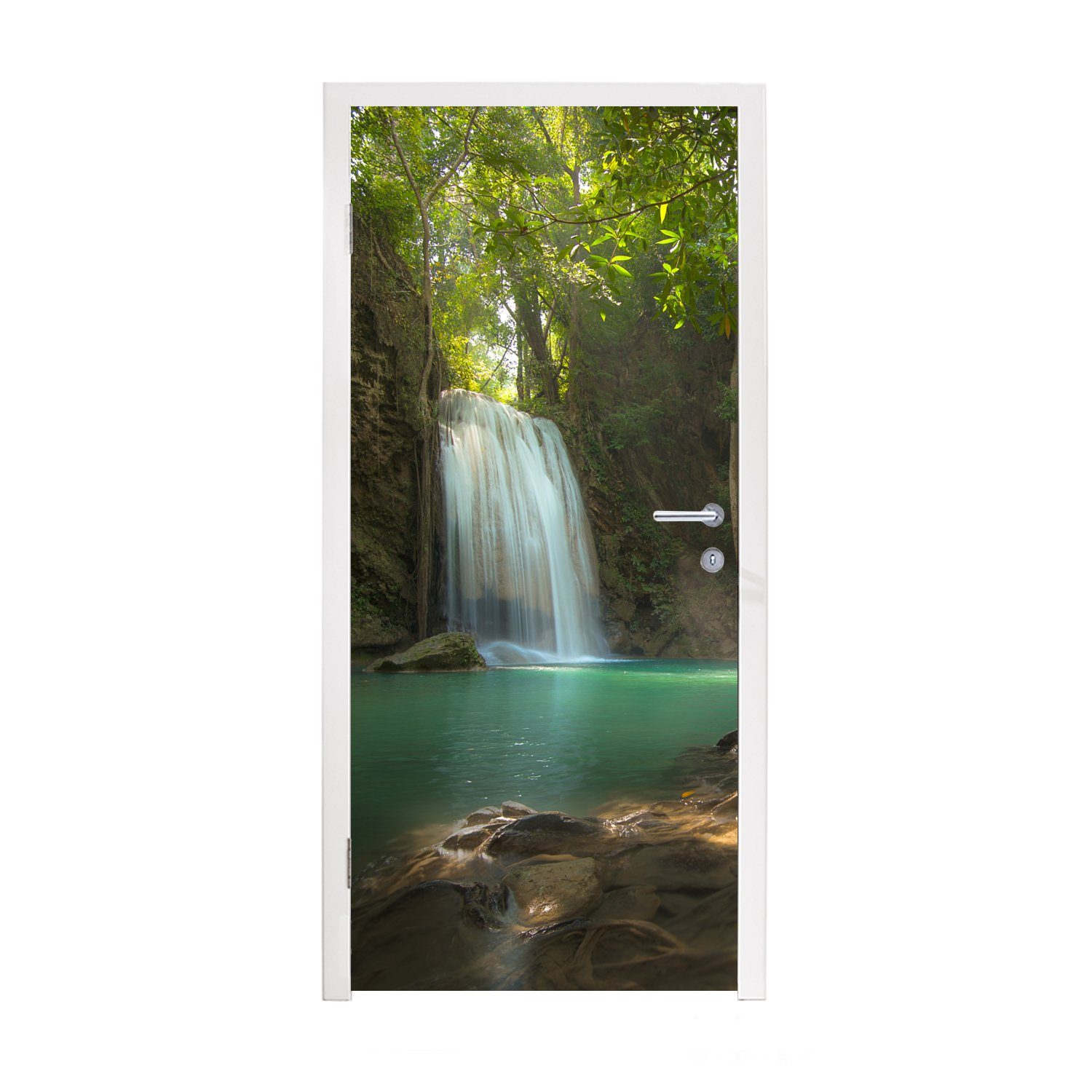 MuchoWow Türtapete Ein tropischer Baum im Erawan-Nationalpark in Thailand, Matt, bedruckt, (1 St), Fototapete für Tür, Türaufkleber, 75x205 cm