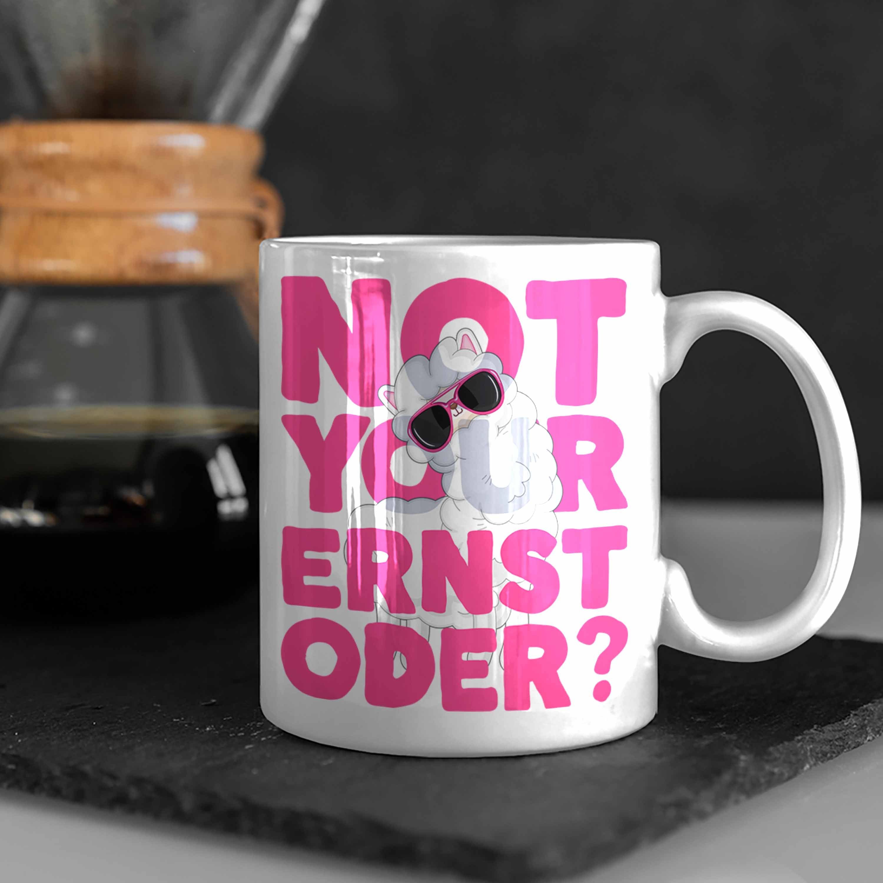 Trendation Tasse Not Pink Llama Frauen Weiss mit Tasse Ernst für Kaffeetasse Oder Spruch Your