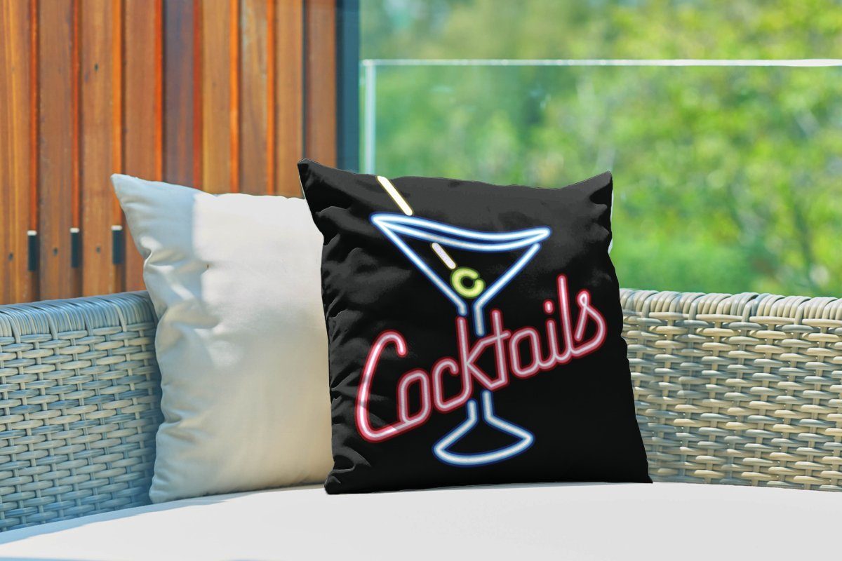 Outdoor Kissenhülle, Illustration "Cocktails, Dekokissen, einer Dekokissen MuchoWow Dekokissenbezug, Kissenbezüge, Leuchtreklame