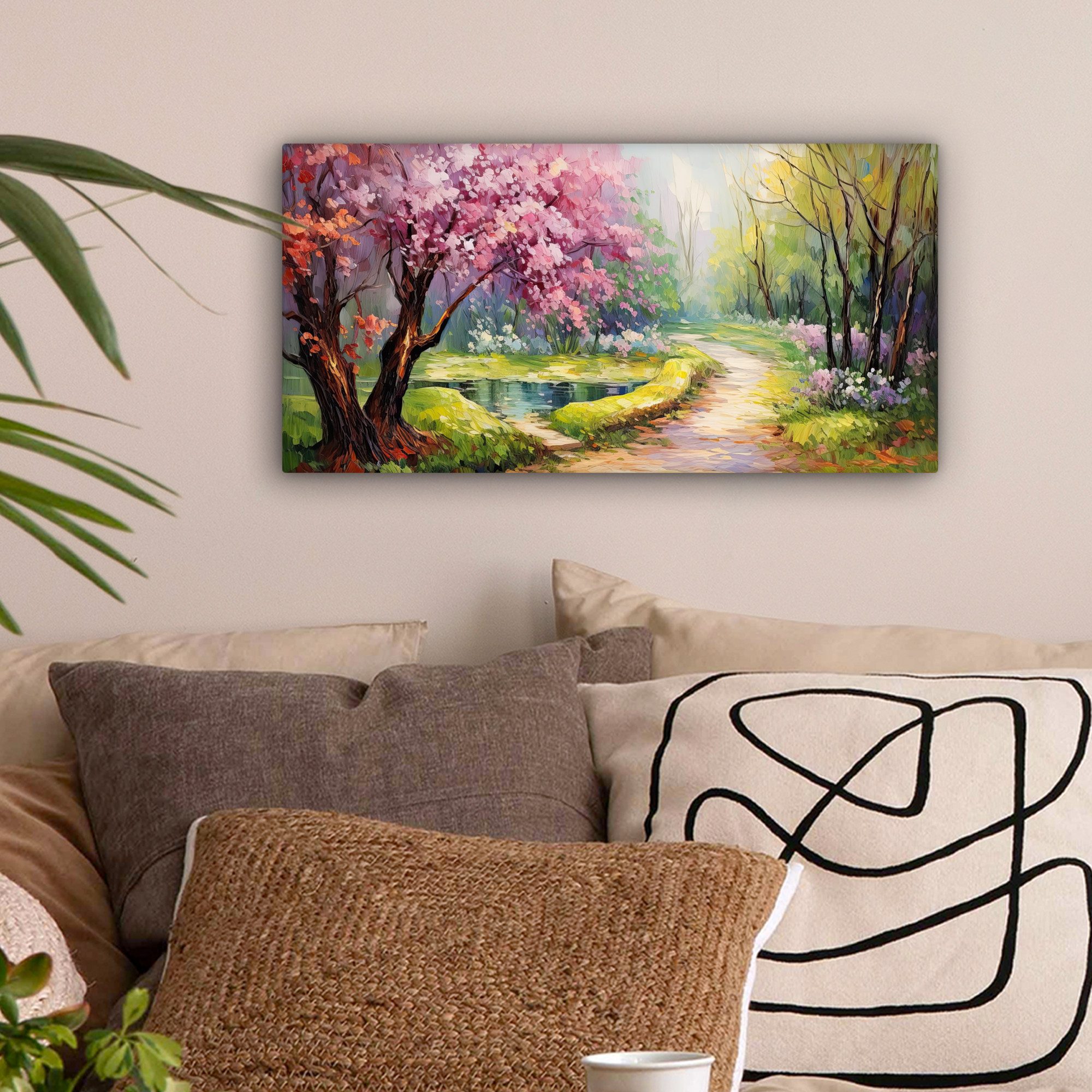 OneMillionCanvasses® Leinwandbild Panorama Aquarell - Natur - Bäume - Kunst günstig online kaufen