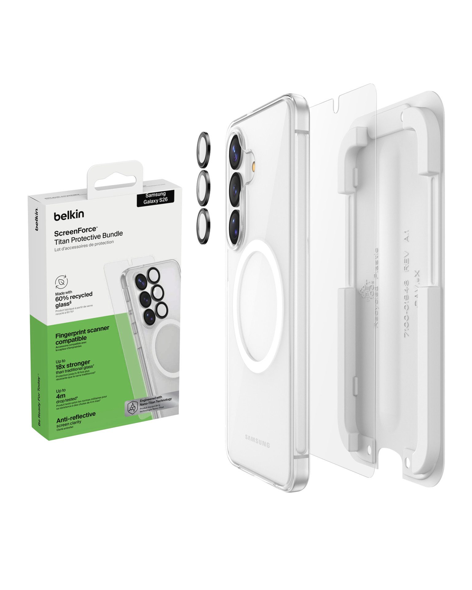 Belkin Displayschutzglas ScreenForce Titan Schutzset für Samsung Galaxy S26, Displayschutzfolie, Bildschirmschutz, Cover, Kameraschutz