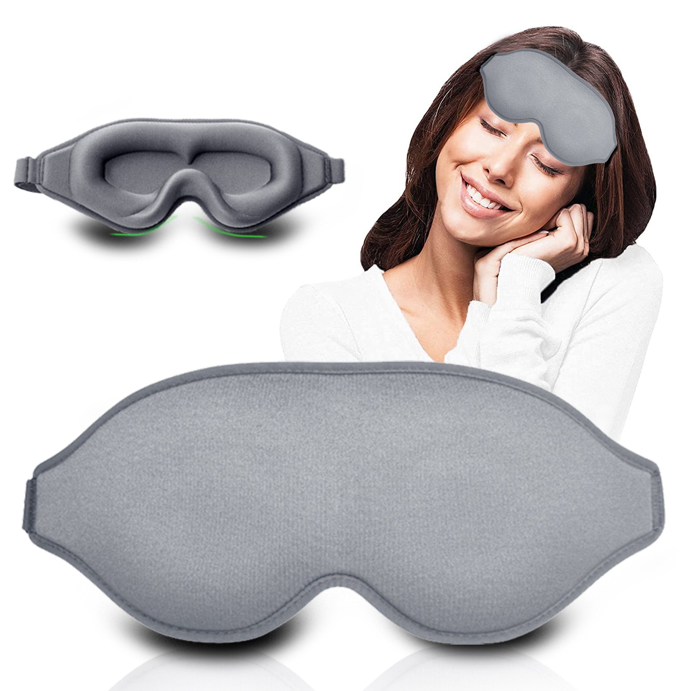KINSI Schlafmaske Schlafbrille, Augenmaske, Augenbinde, Schlaf-Augenmaske,  grau, Nachtschlafmasken, 3D-konturierte, Lichtblockierung