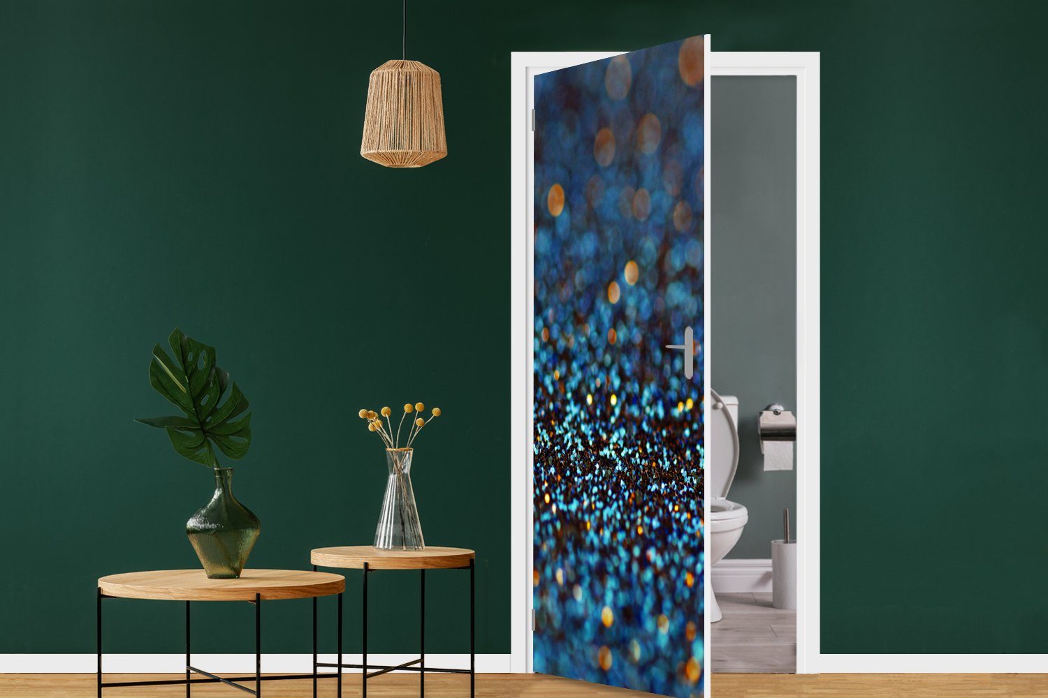 Tür, St), Türaufkleber, (1 Fototapete - für MuchoWow Design, 75x205 - cm bedruckt, Türtapete Glitter - Matt, Blau Abstrakt