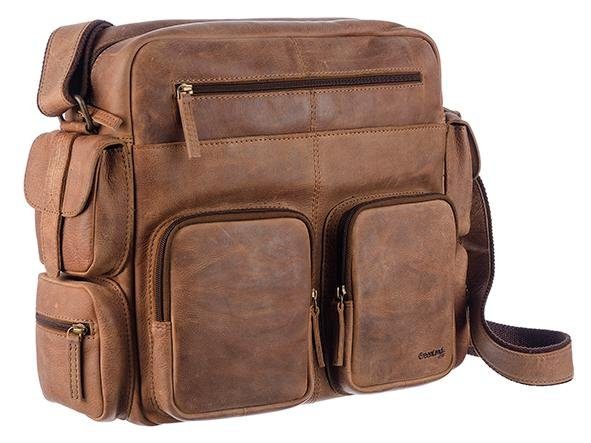 GreenLand Nature Messenger Bag Montenegro, aus echtem Leder mit praktischen Vortaschen