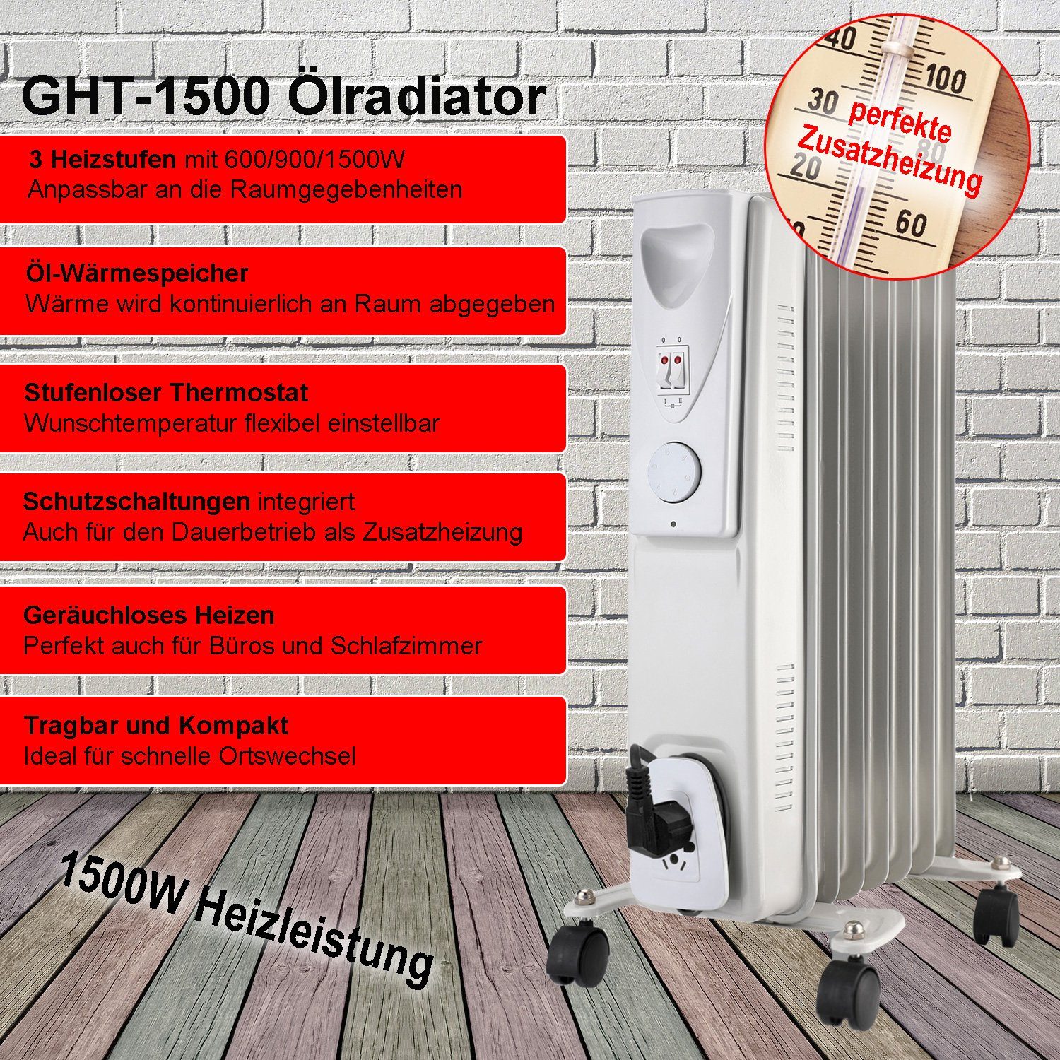 GORANDO Ölradiator Ölradiator 1500w - elektrische Zusatzheizung - Speicherofen - Heizung
