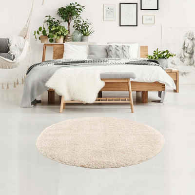 Hochflor-Teppich »Pulpy 100«, Carpet City, rund, Höhe 30 mm, besonders weich, mit Fransen, Uni Farben, ideal für Wohnzimmer & Schlafzimmer