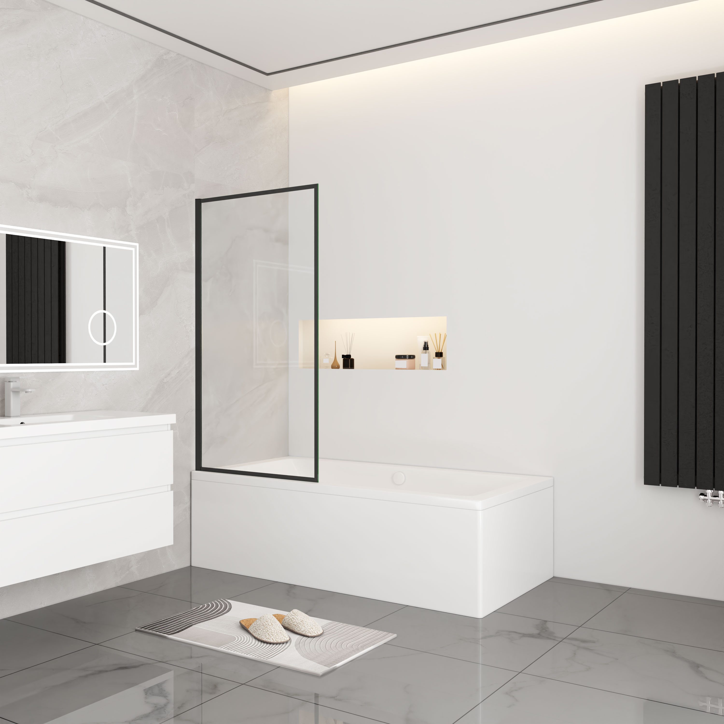 AICA Badewannenaufsatz 70/75/80*140cm Faltwand Badewannenaufsatz, Einscheibensicherheitsglas, mit Antikalk-Versiegelung, Duschwannenaufsatz