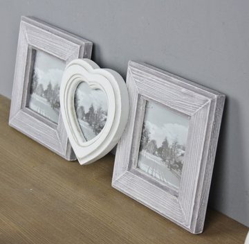 elbmöbel Bilderrahmen Bilderrahmen 3er HERZ weiß grau Holz, für 3 Bilder, Hochzeitsrahmen: 3er Rahmen Herz 30x16x3 cm weiß/grau Vintage