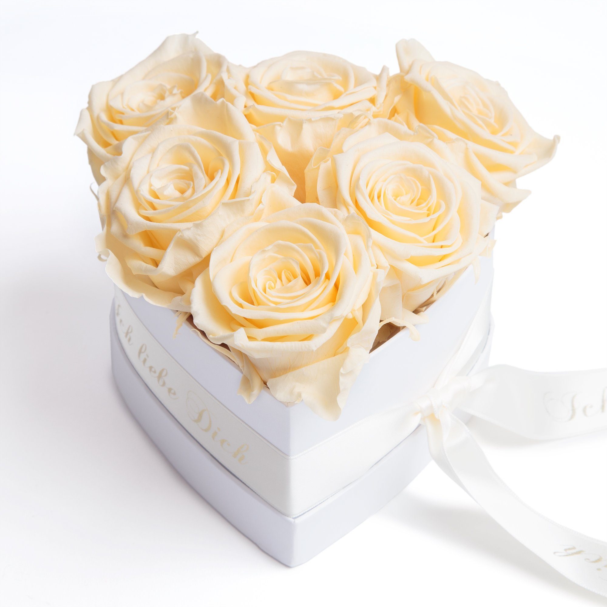 Kunstblume Infinity Rosenbox Herz 6 Rose, Frau 10 ewige Ich Frau Dich Valentinstag Champagner Herz cm, Höhe SCHULZ Heidelberg, liebe Rosen ROSEMARIE Geschenk Geschenk