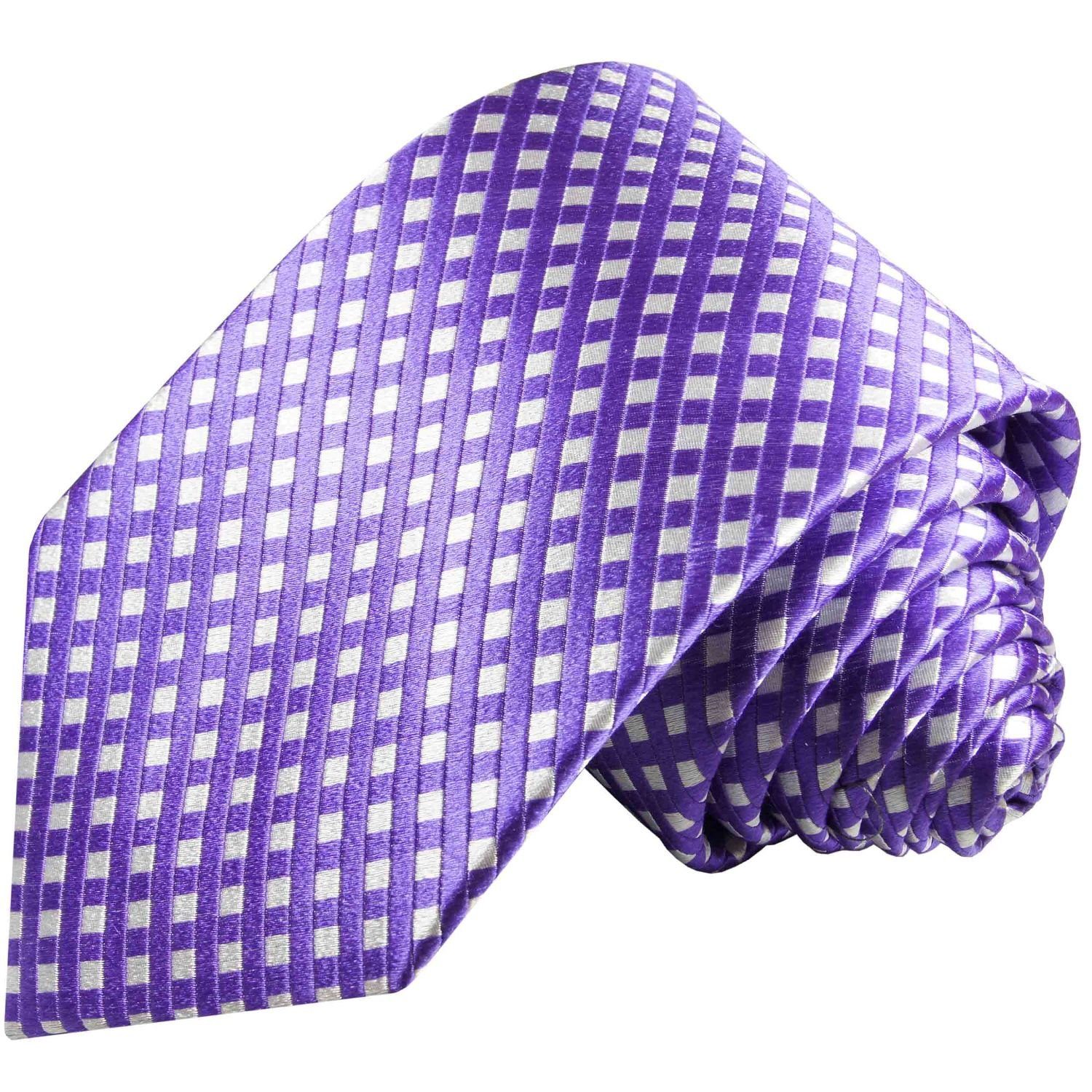 Herren Krawatte 462 weiß 100% lila modern Schmal Designer Schlips violett Paul Seidenkrawatte gepunktet Seide (6cm), Malone