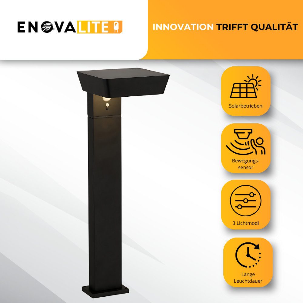 ENOVALITE LED Solarleuchte ENOVALITE Solar-Wegeleuchte 300lm 3000K Warmweiß Pollerleuchte Schwarz, LED fest integriert, Warmweiß