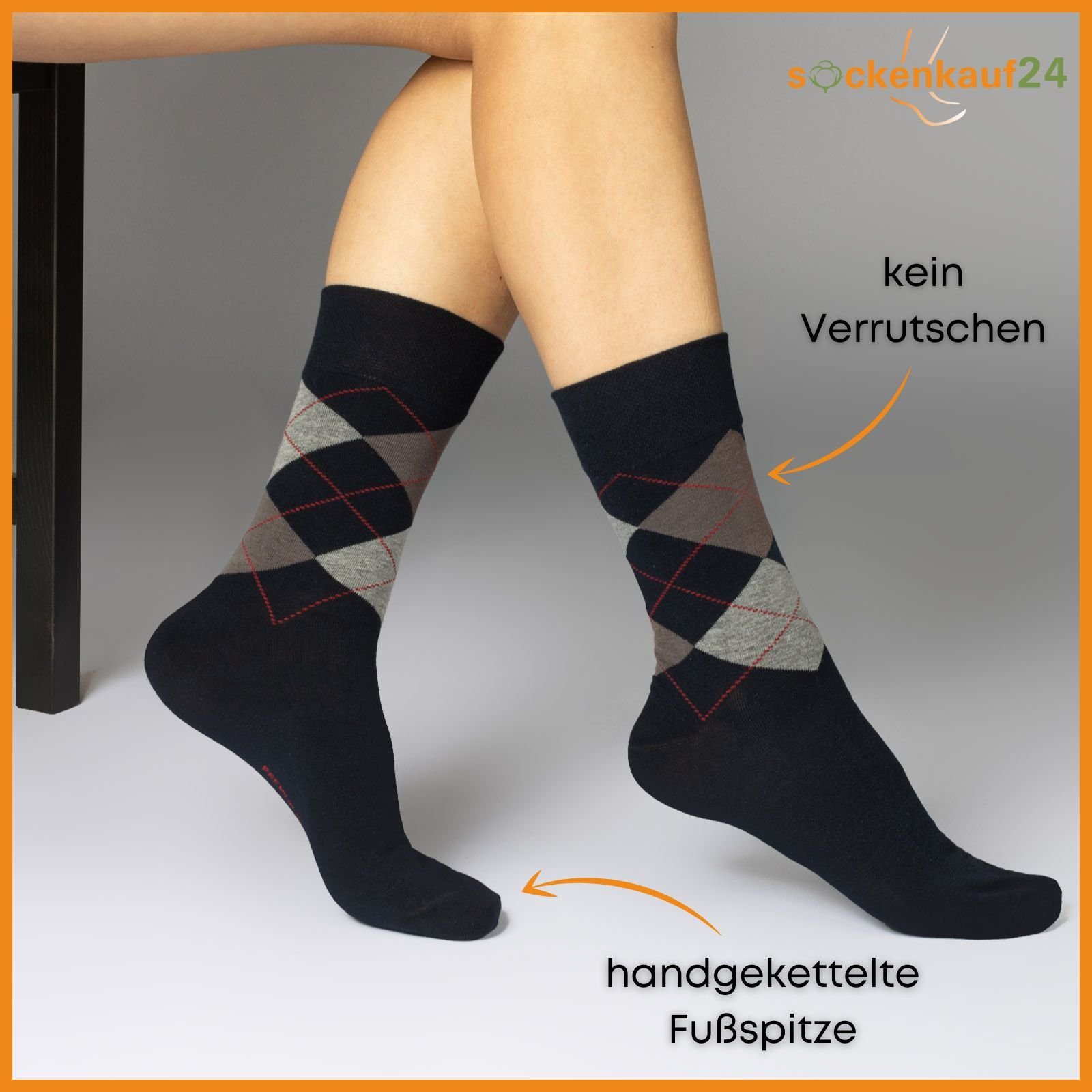 mit Herren (6-Paar, Komfortbund WP Kariert Basicsocken ohne 6 Socken & Karo Paar 47-50) 25349 Damen sockenkauf24 Baumwolle - Naht