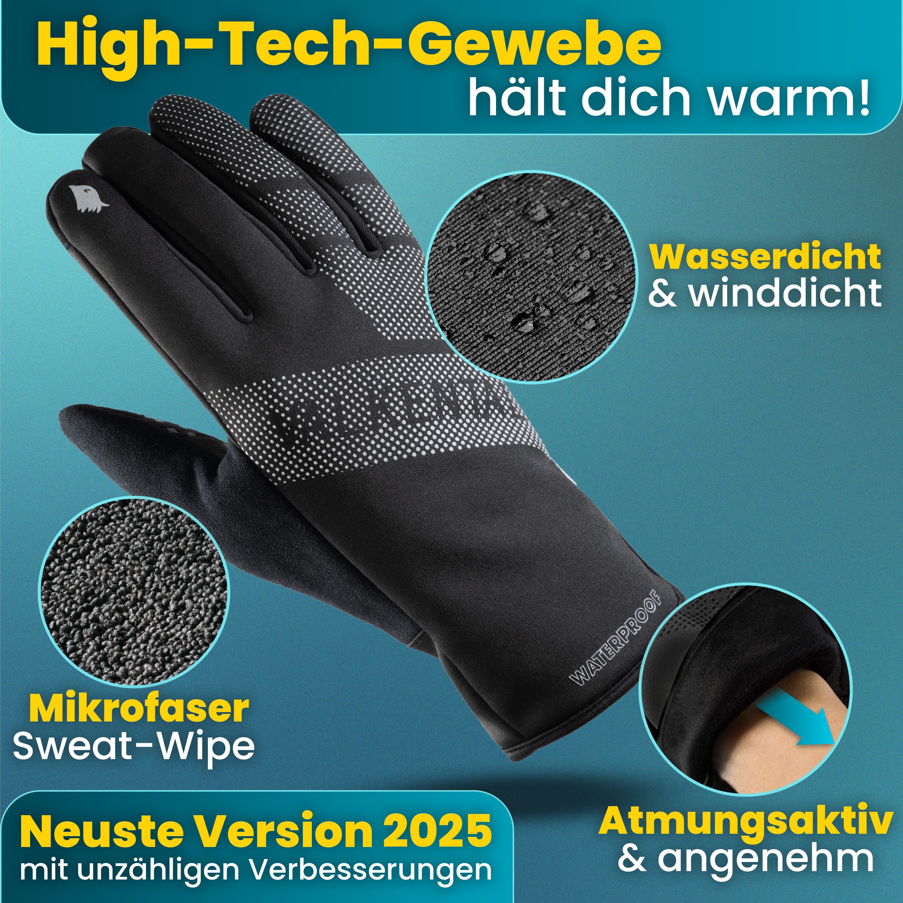 Valkental Fahrradhandschuhe Winterhandschuhe & Übergangshandschuhe mit Touchscreen Funktion atmungsaktiv, winddicht & wasserdicht – Bild 3 von 5