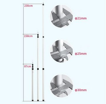 BAYLI Teleskopstiel 2er Set Teleskopstange Sonnensegel, ausziehbare Stange 90cm - 230cm