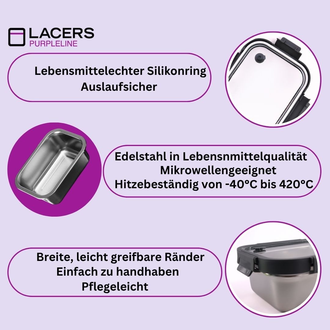 Lacers Vorratsdose Lacers PurpleLine Edelstahl-Vorratsdosen-Set 6-tlg. mit Glasdeckeln, (6-tlg) – Bild 3 von 5