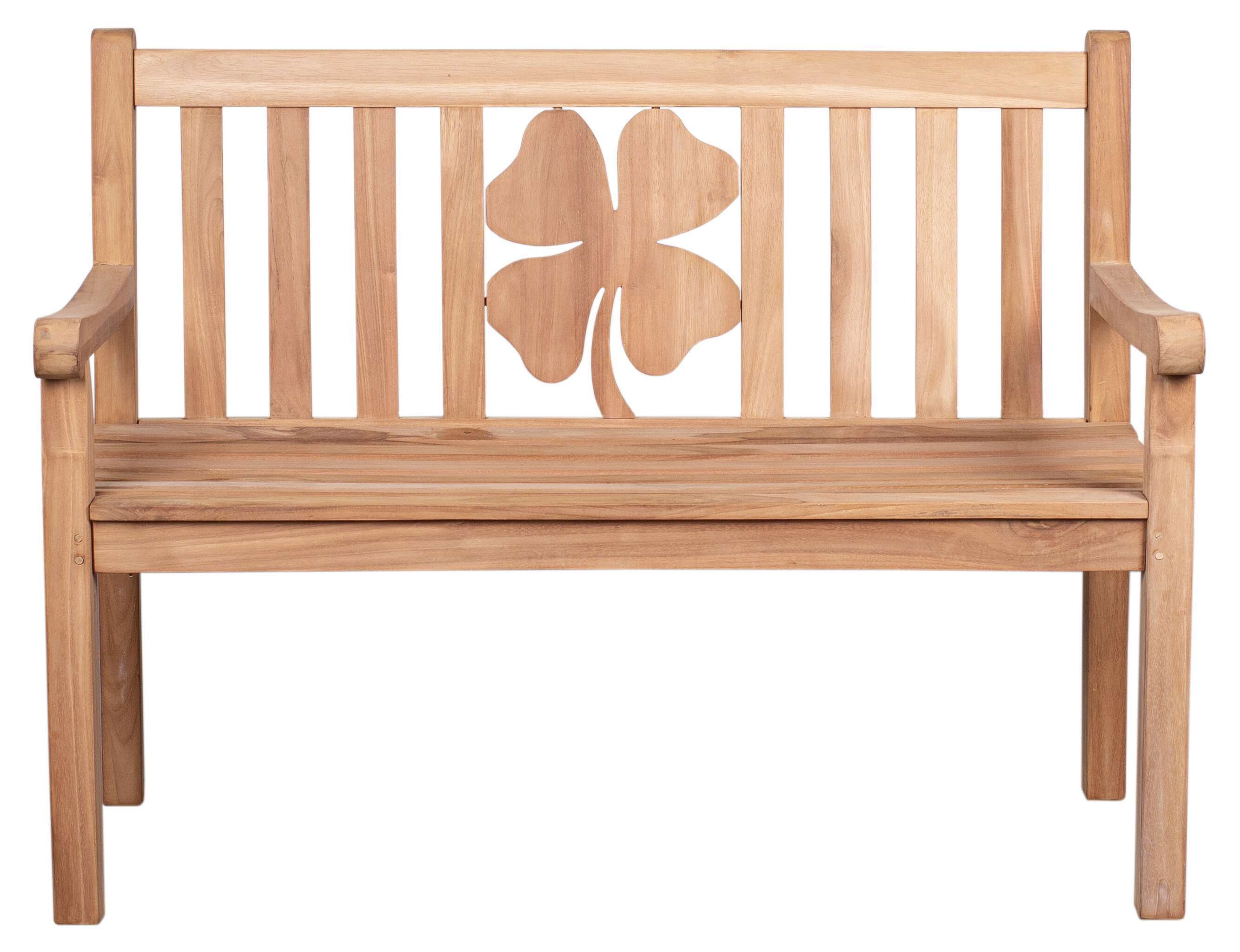 MR.DEKO Gartenbank Kleeblatt 120 cm – wetterfest & Glücksbringer (Gartenbank für Terrasse, Balkon oder Innenbereich, 1-St), Holzbank mit Motiv, ideal als Geschenk, wetterfest und bequem