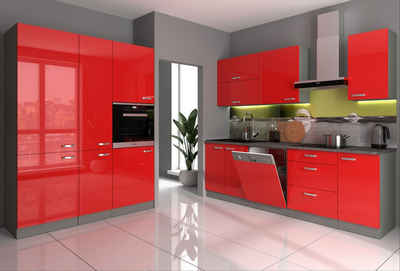 Küchen-Preisbombe Küchenzeile BIANCA III 240 + 160 cm Hochglanz Rot Küche Küchenblock Einbauküche