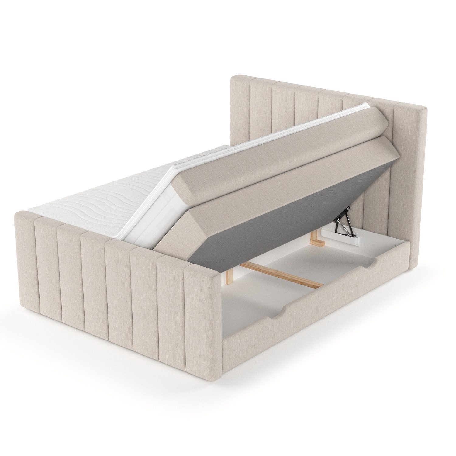 Maison de Rêve Boxspringbett Ruby (Komplettbett mit Matratzen, Kopfteil und Topper), Boxspringbett mit Stauraum, Webstoff