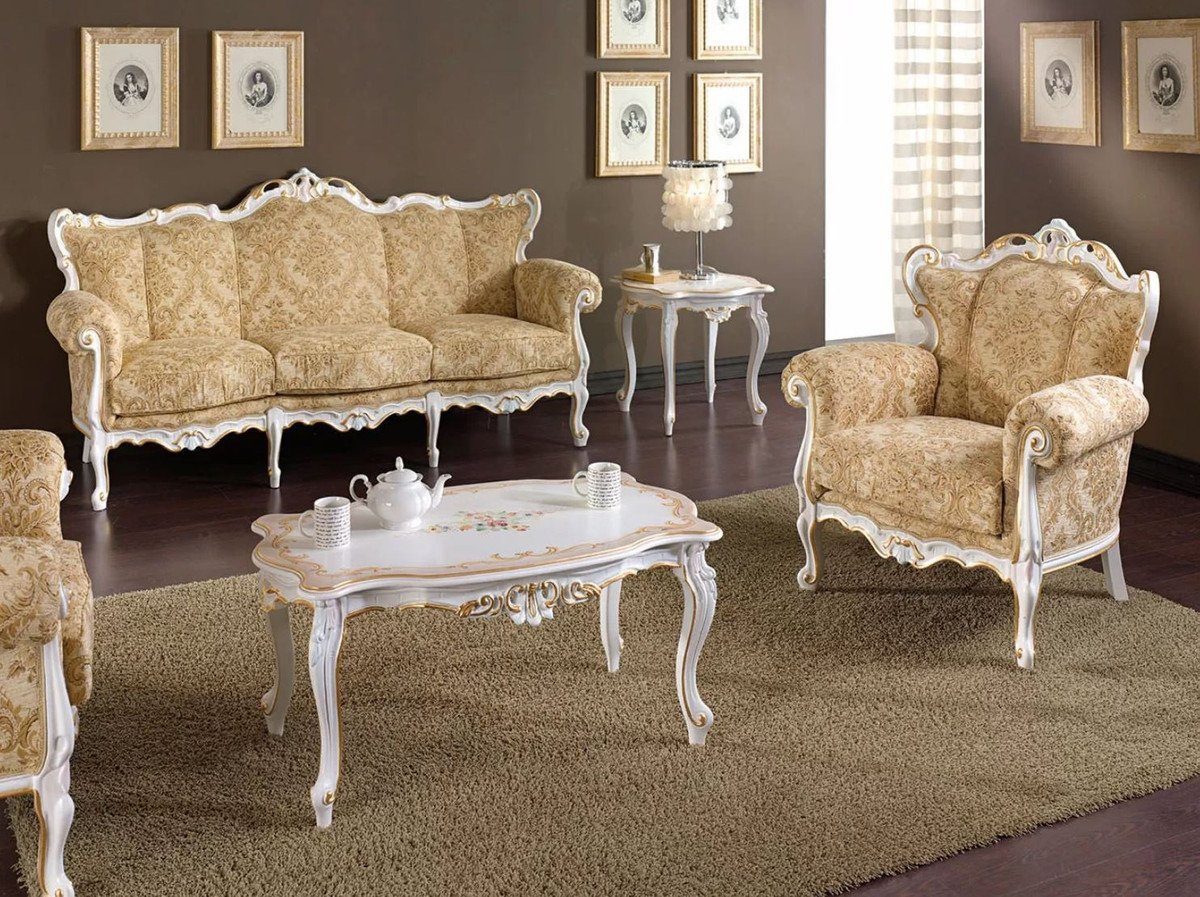 in Weiß Wohnzimmer Padrino Casa Qualität Luxus im Handgefertigtes Sofa Gold Wohnzimmer Sofa Made - / Hotel Luxus - Möbel - Barock & Sofa / Barock - Italy Beige Barockstil