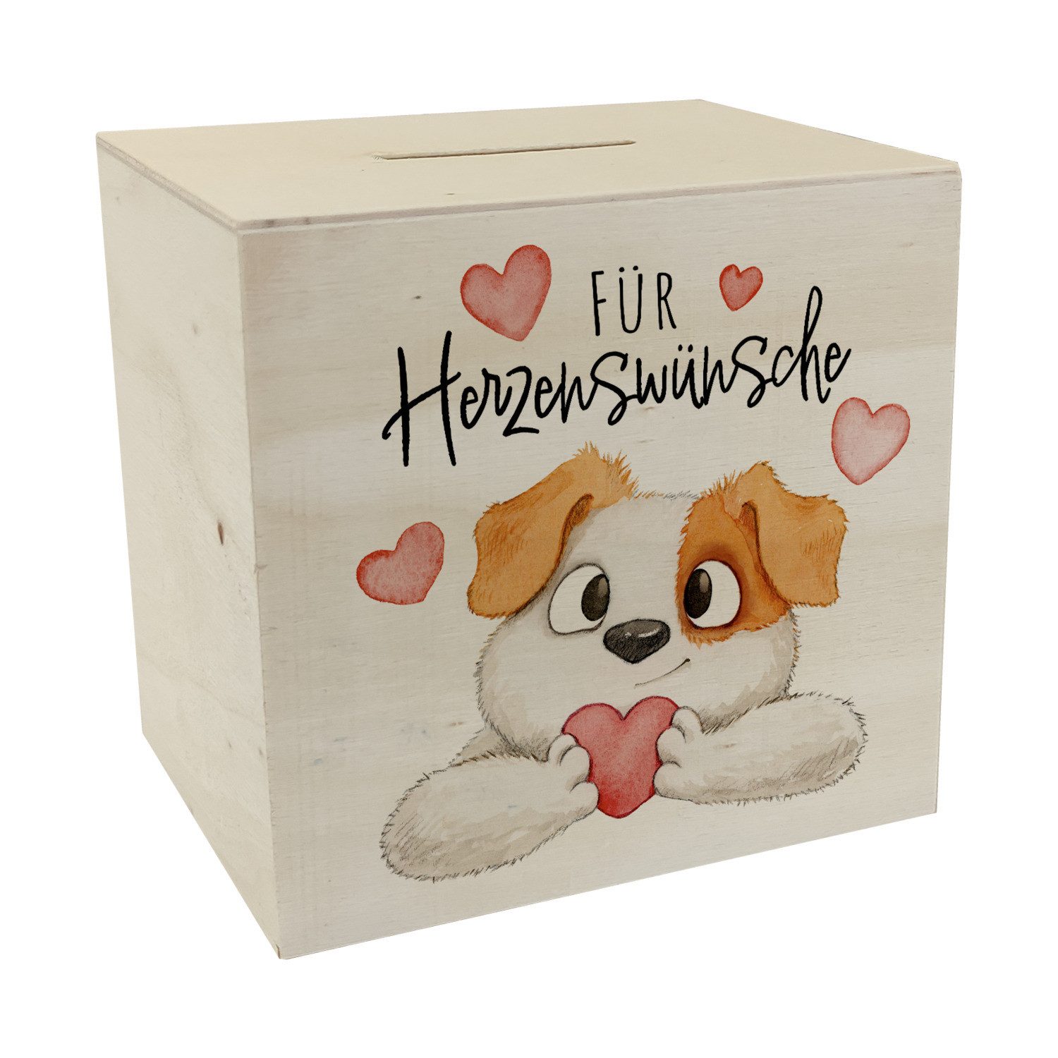 Spardose Hund Spardose aus Holz mit Spruch Für Herzenswünsche